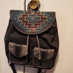 Montana West Black Backpack with Colorful Embroidery